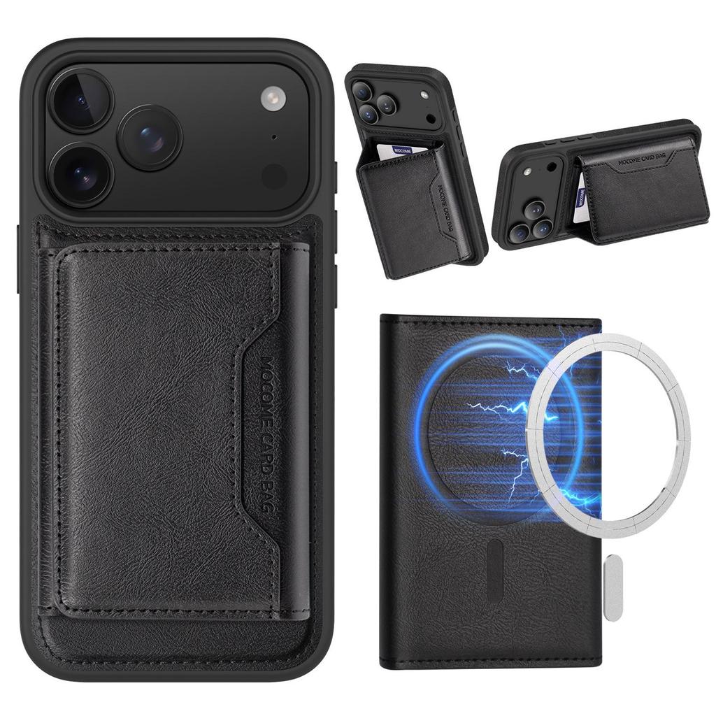 Apple 17 Pro Max Magnetischer Kartenhalter Ständer Lederhülle - Sturzsicheres Schutz-iPhone 16 Cover mit Kartenschlitz