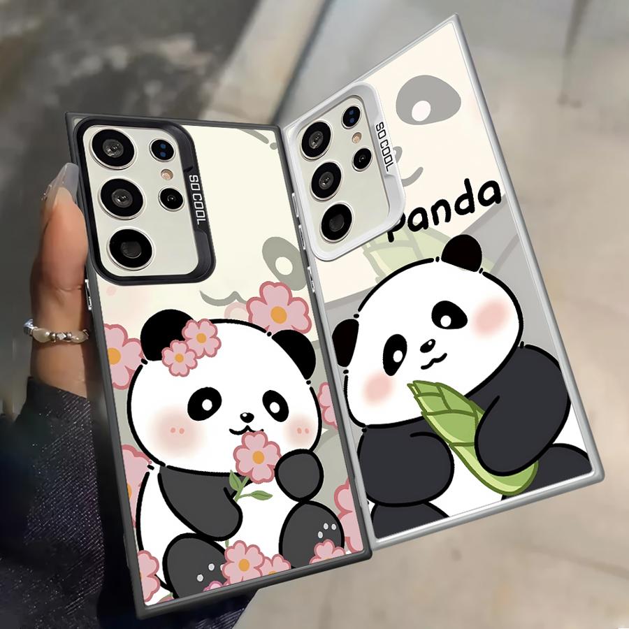 Case for Samsung Galaxy S25 S25Edge S21 S20 Plus S24 FE S23 Ultra S22 S23 Note 20 Ultra Phone Cover Cute Cartoon Panda