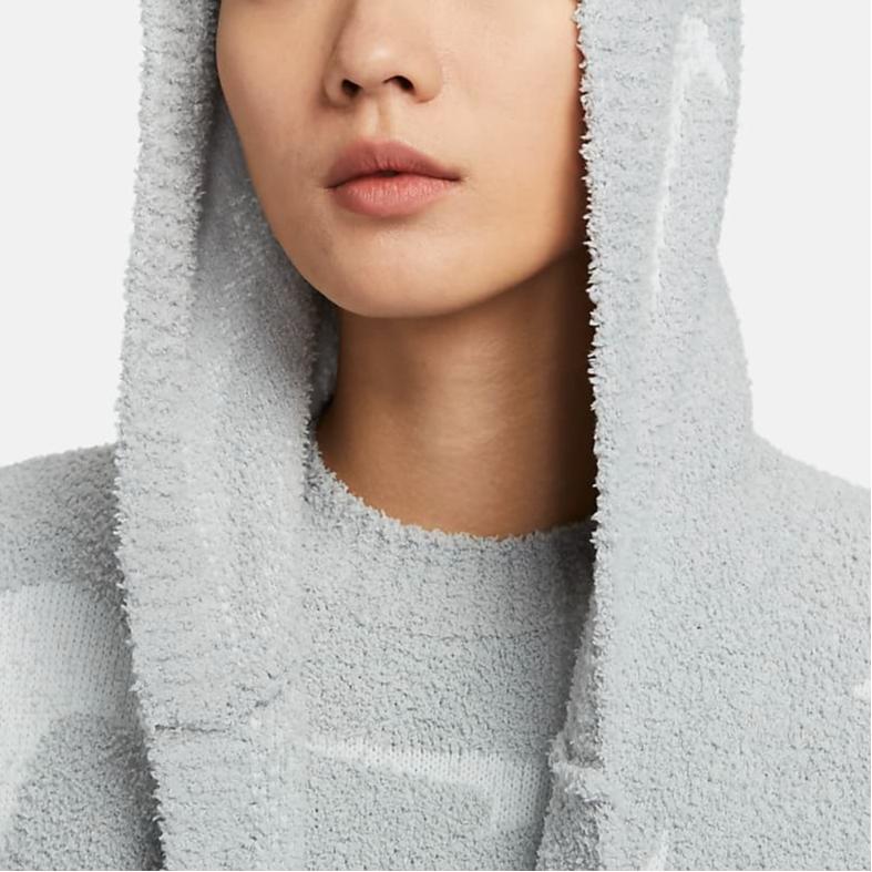 Nike Sportswear Phoenix Cozy All-Over Print Loose Long Knit Hoodie Women Tops Light-Smoke-Grey FD4283-077