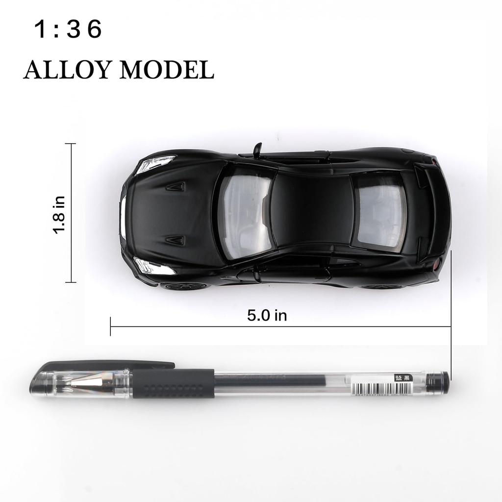 TOKAXI 1/36 Scale Nissan GTR Diecast Model Car, Pull-Back Vehicle NISSAN GTR R35 Toy Car, Gift for Boys and Girls, Matte Black