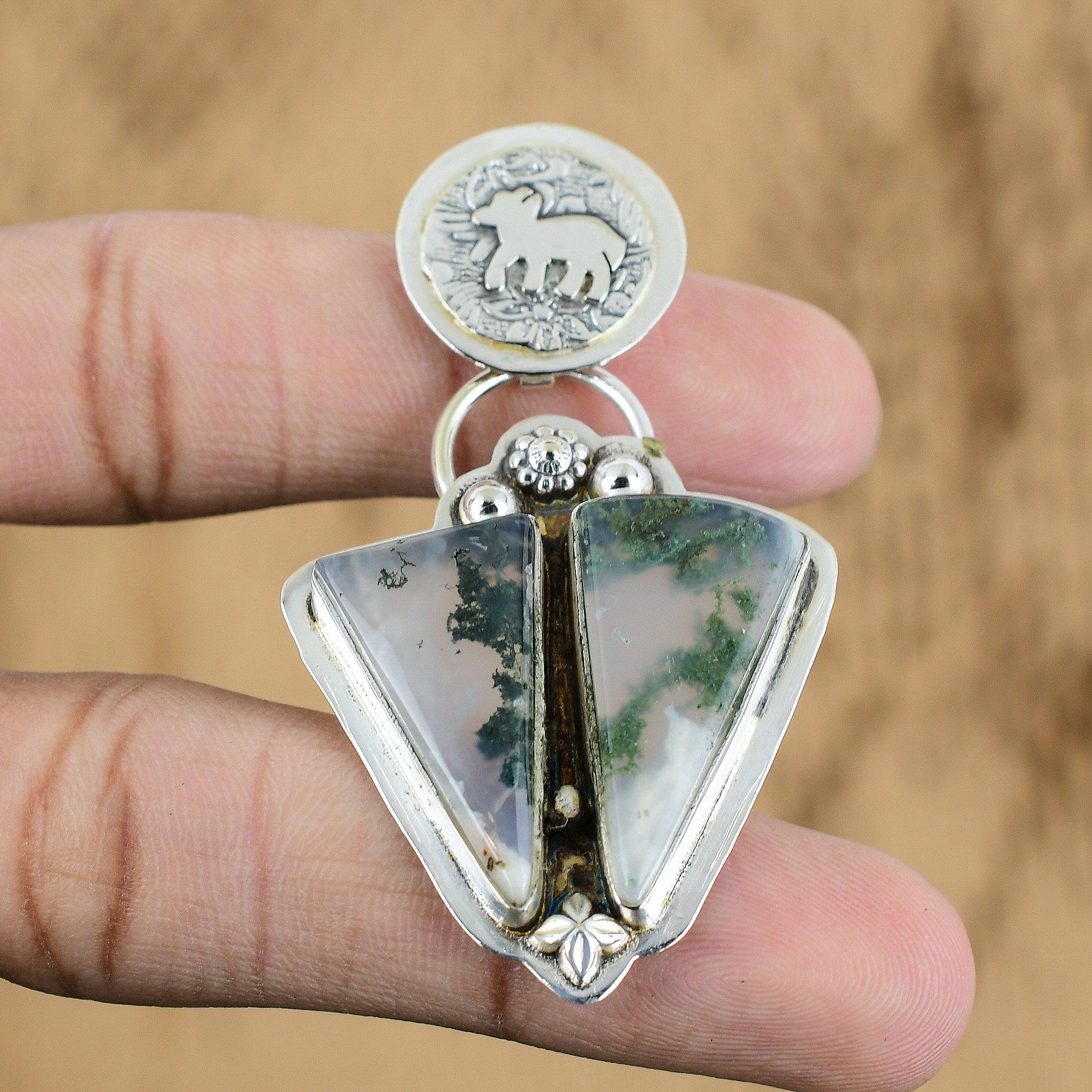 

Натуральный кулон из мохового агата, ювелирное изделие из стерлингового серебра 925 пробы для женщин