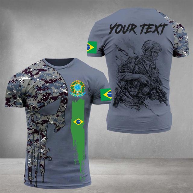 Vintage Brazil Flag Tshirt Men's T-Shirts 3D Print Veterans Brazilian Shirt O-Neck Oversized Streetwear Short Sleeves Camo Tops