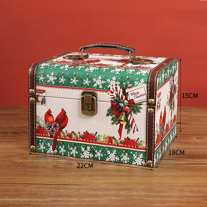 Christmas Candy Box Vintage PU Leather Jewelry Packaging Box With Lock S/M/L Wooden Sundry Treasure Storage Box With Handle