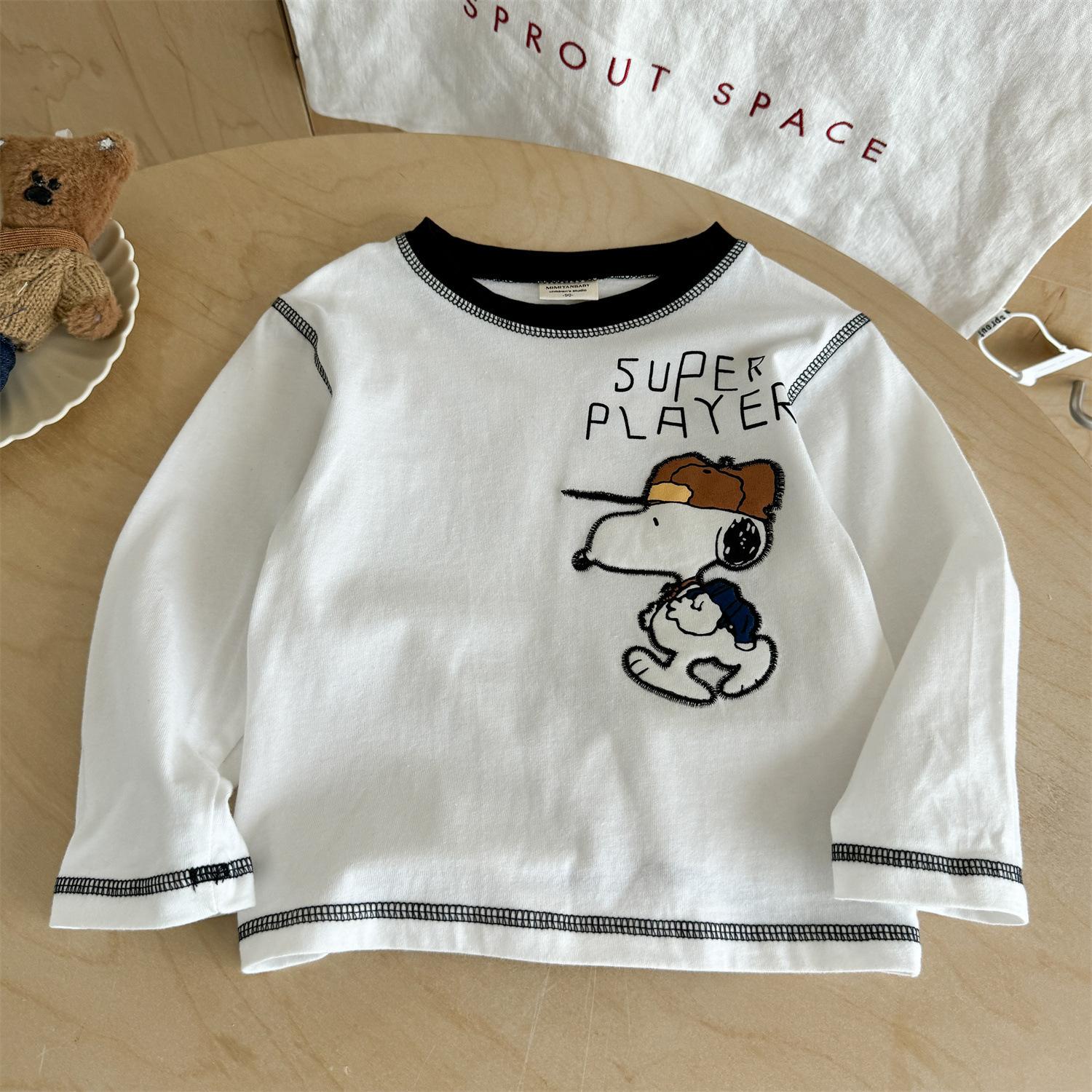 Boys Cotton Long Sleeve Cartoon Embroidered T Shirt for Toddlers and Kids 80