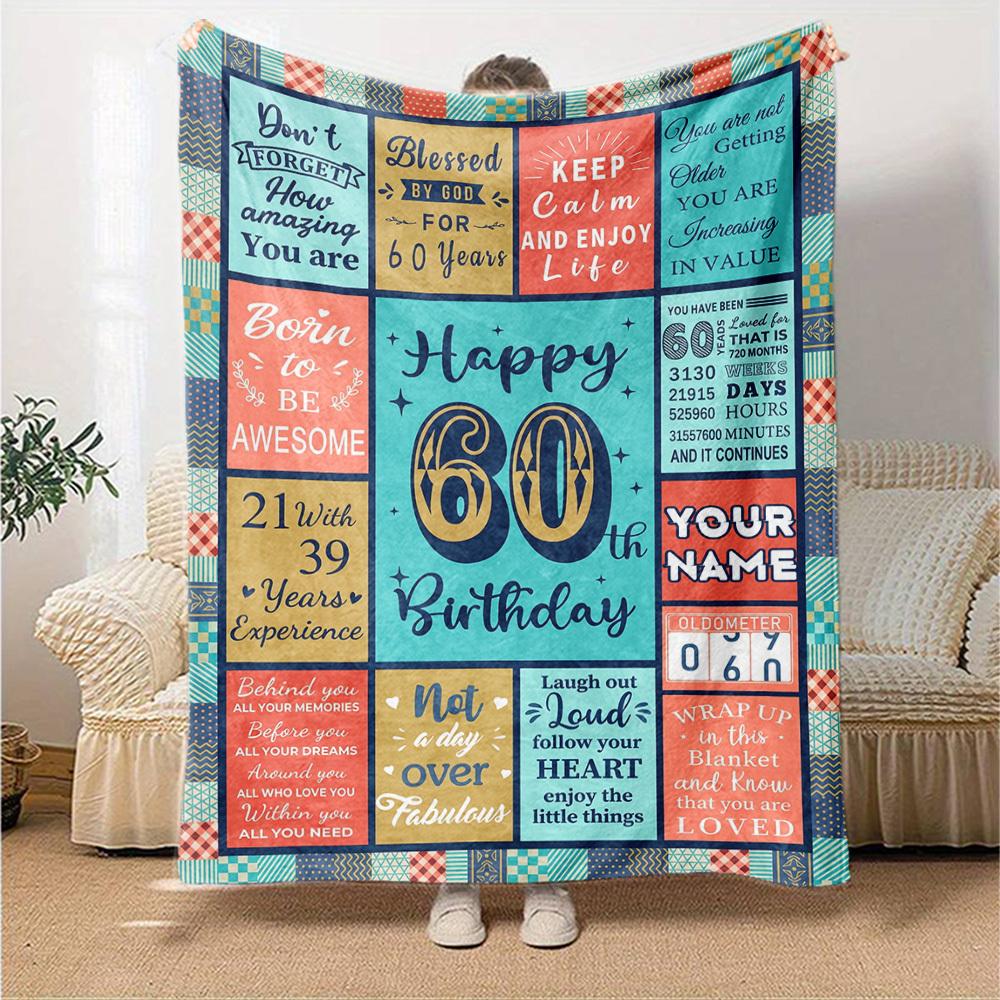 Happy 60Th Birthday Celebration Quotes Gift Customizable Blanket Customize Text Ultrasoft Perfect For Sofa Couch Office Bed Picnics Four Seasons