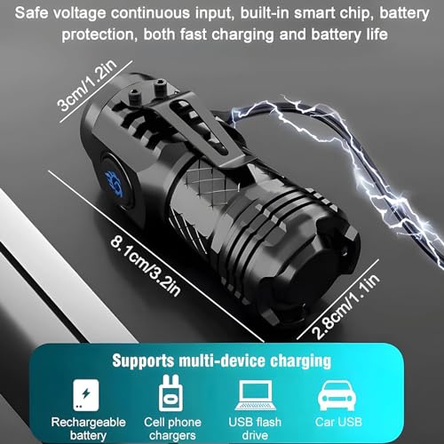Strong light, super bright home charging, outdoor night riding, portable LED long-range flashlight, three-eyed little monster flashlight, black.