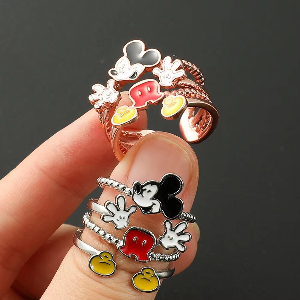 MINISO Cute Mickey Mouse Rings Simple Fashion Multi-Storey Mickey Adjustable Open Rings for Girl Women Jewelry Accessories Gifts