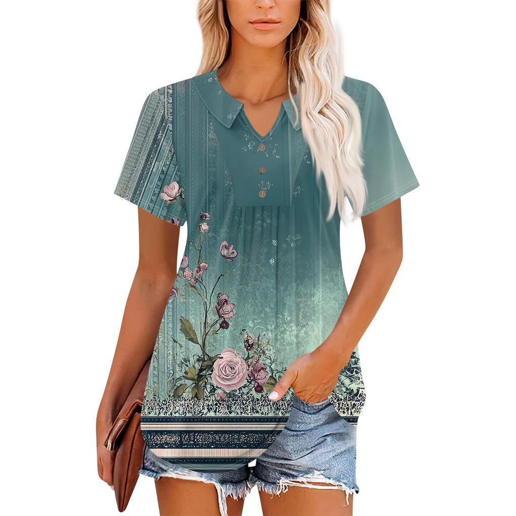 Women's Short Sleeve V-Neck Collared Tops Summer Business Casual Work T Shirts