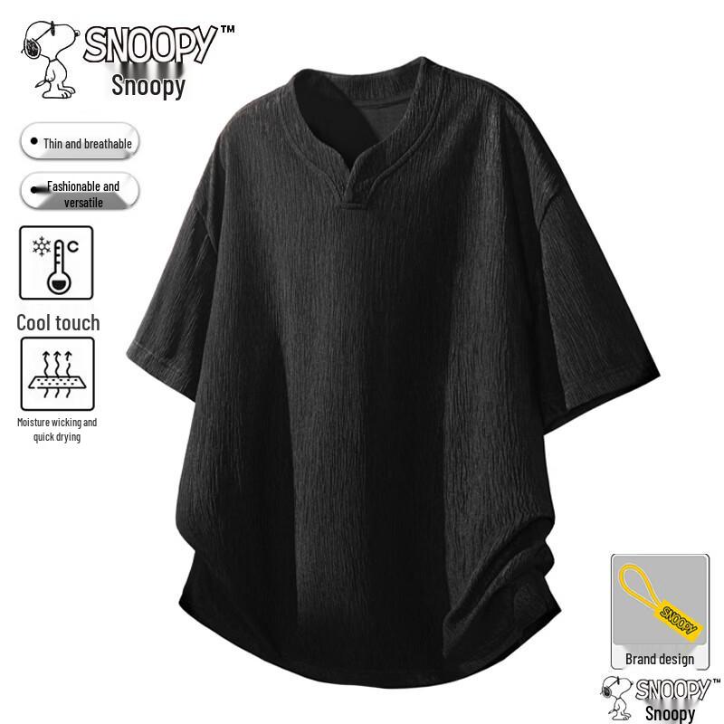 SNOOPY Men s V-Neck Cool-Touch Short Sleeve T-Shirt 3XL чёрный