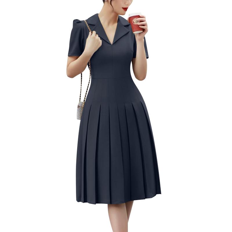 

ZANZEA Женское повседневное летнее платье с отложным воротником и коротким рукавом S тёмно-синий