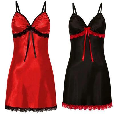 Women Sexy Sleepwear Nightdress Lace Silk Satin Night Dress Sleeveless V-neck Nightgown Nightwear