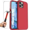Silicone Case - iPhone 14 Pro - Red - Shockproof - Matte Finish - 2 Free Tempered Glasses