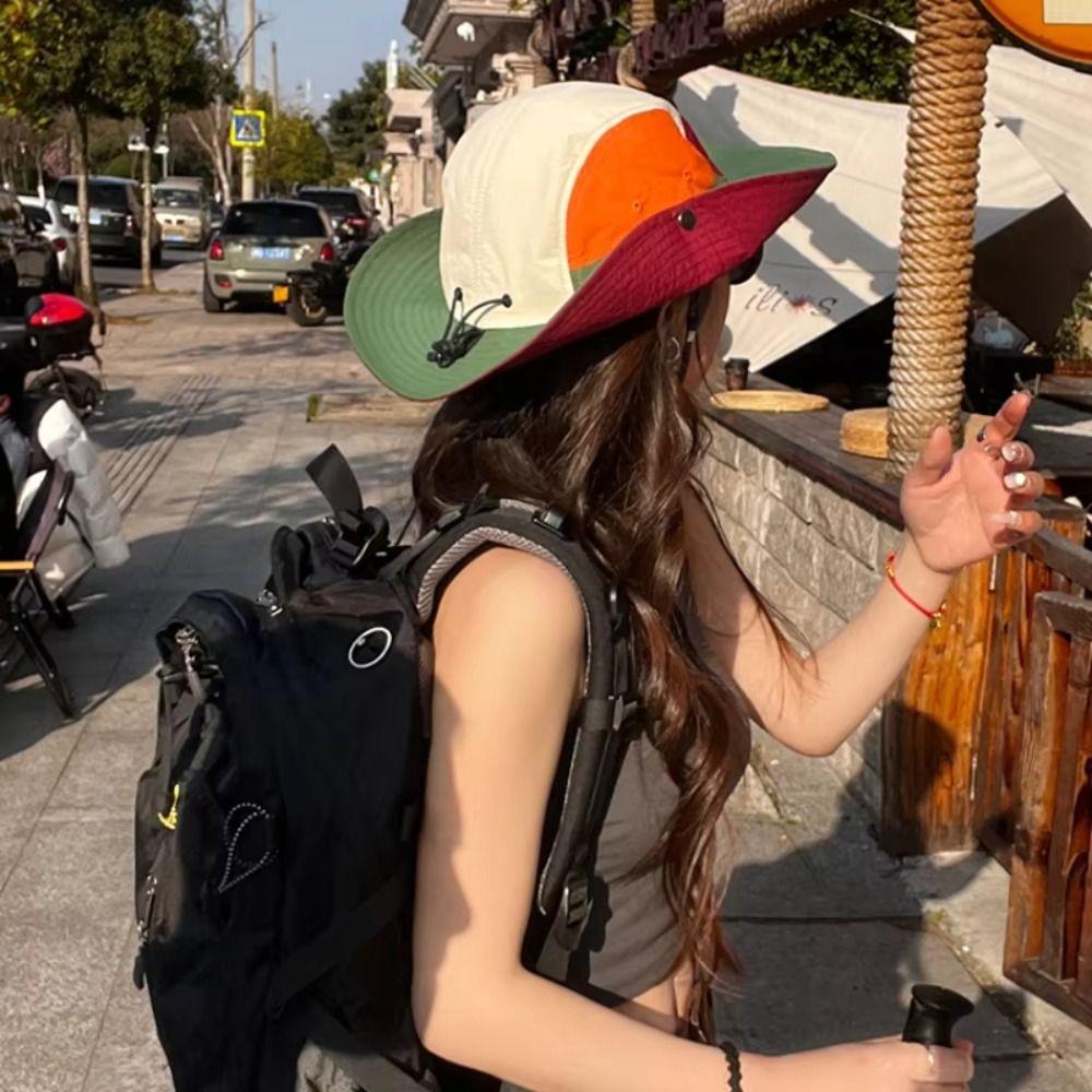 Adjustable Contrasting Color Bucket Hats Quick Drying Sun Protection Fishing Caps  Holiday