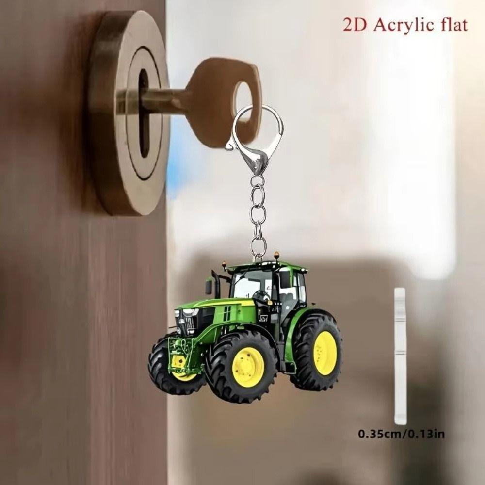 Acrylic Tractor Keychain 2D Flat Car Key Ring Fun Bag Charm  For Kids Adults Souvenir Keepsake