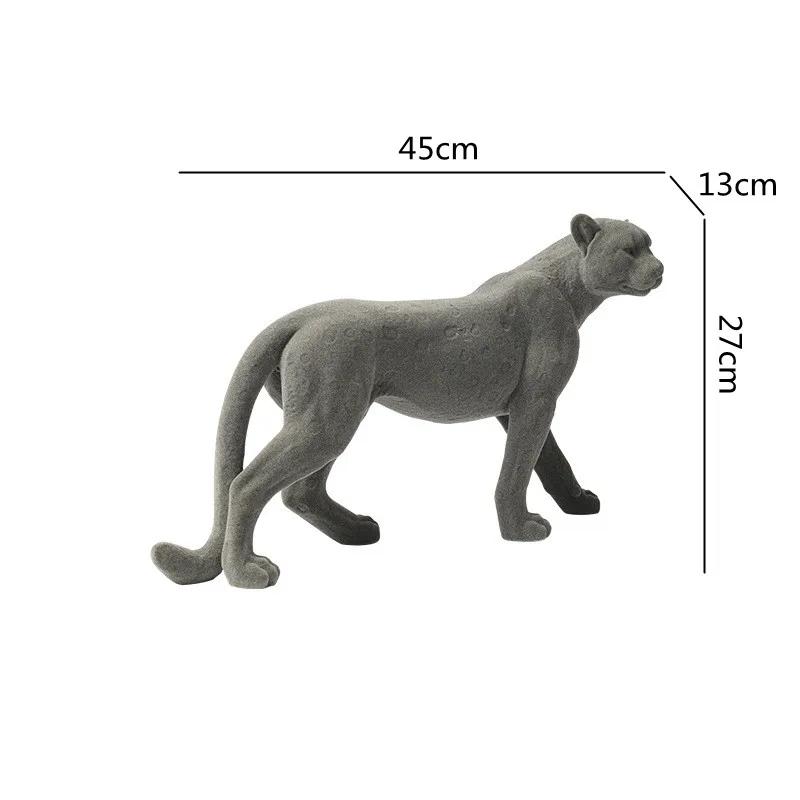 Resin Flocking Leopard Animal Sculpture Cheetah Brown Flocking Leopard Pendant Decorative Figurines Home Decoration Accessories