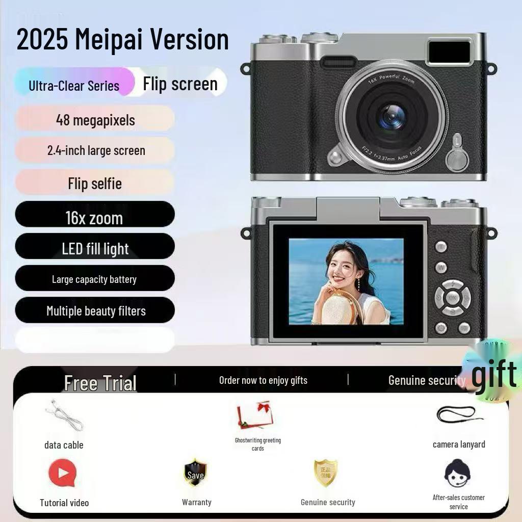 Retro Foldable Screen CCD Camera with 16x Zoom and HD Portable Pocket Recorder