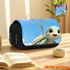 Flying Little Turtle 2D Printed Double-Layer Flip-Top Black Pencil Case - Back-To-School Essential Pencil Box, Daily Multifunctional Makeup Bag, Large