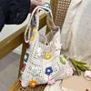 Casual Knitted Shoulder Bag Large Capacity Crochet Tote Bag Lovely Woven Shoulder Bag  Multicolor Cut-out Knitted Handbag
