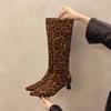 Winter Women Stretch Modern Boots Fashion Leopard Print Shoes Ladies Sexy High Heel Long Booties Botas