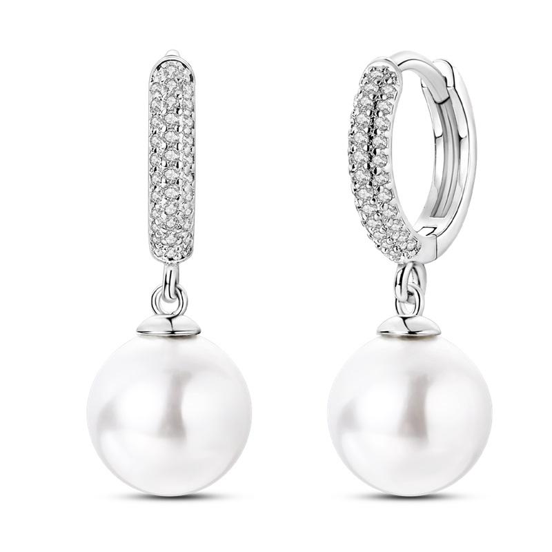 Sparkling Pearl Heart Hoop Earrings 925 Silver Bat Ghost Halloween Earrings Luxury Women Fine Jewelry Gift