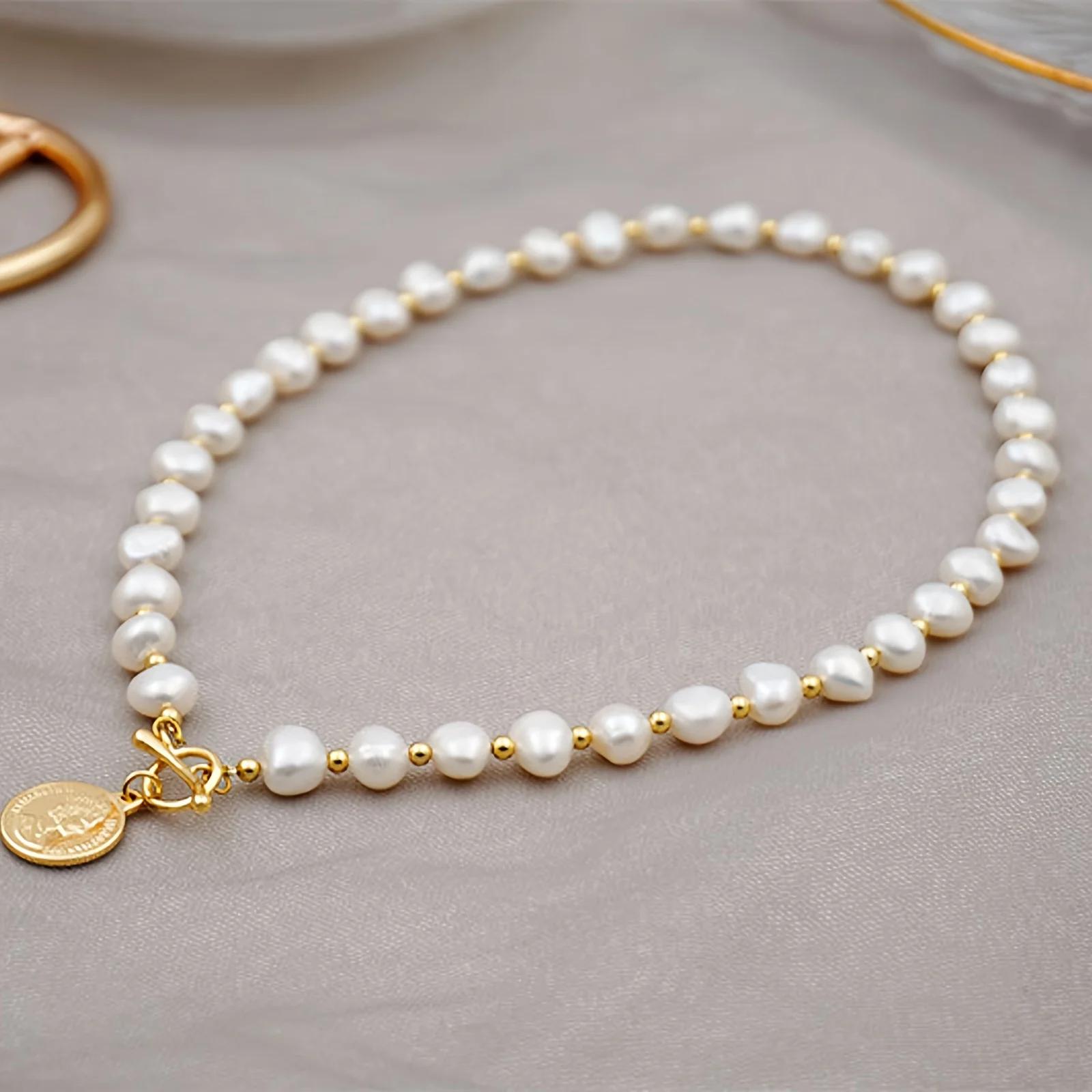 

7-8 мм барочные пресноводные жемчужины ожерелья для женщин и девочек 40 см длина OT пряжка кулон ожерелье ювелирные изделия подарок 2024 новый white&40cm