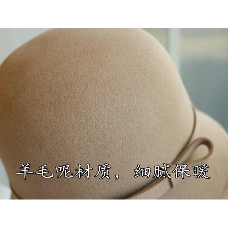 Mu Ling, the Republic of China Daughter Bow White Woolen Top Hat Hepburn French Elegant Autumn and Winter Fisherman Basin Hat Woman