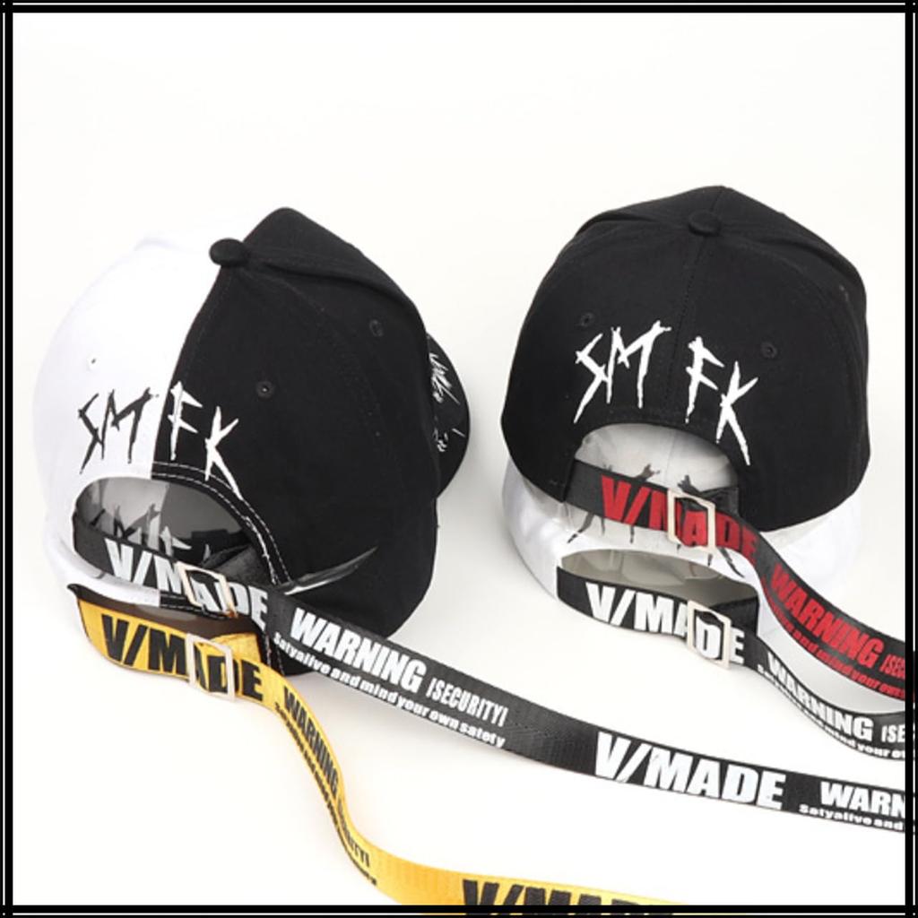 Hat Cap Star Peace Cool Sports Casual Monotone CZ525 Black [White Fang] Men's Women's (Two-tone Belt)