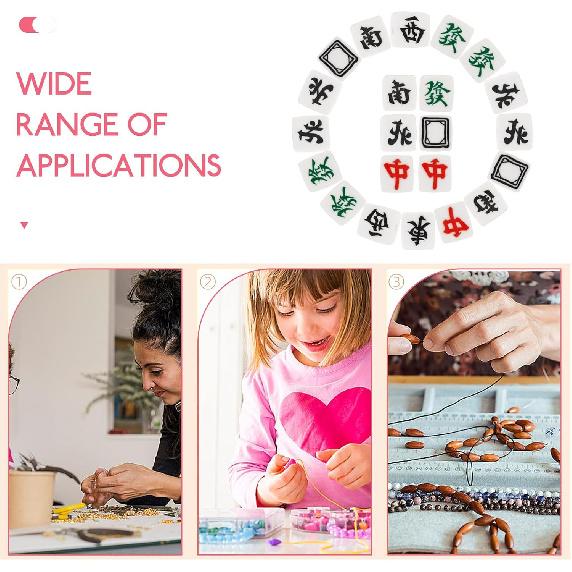 100pcs Mahjong Tile Beads, Polymer Clay Beads with Holes, Loose Chinese Character Spacer Charms for DIY Jewelry Making Bracelets Necklace Earring