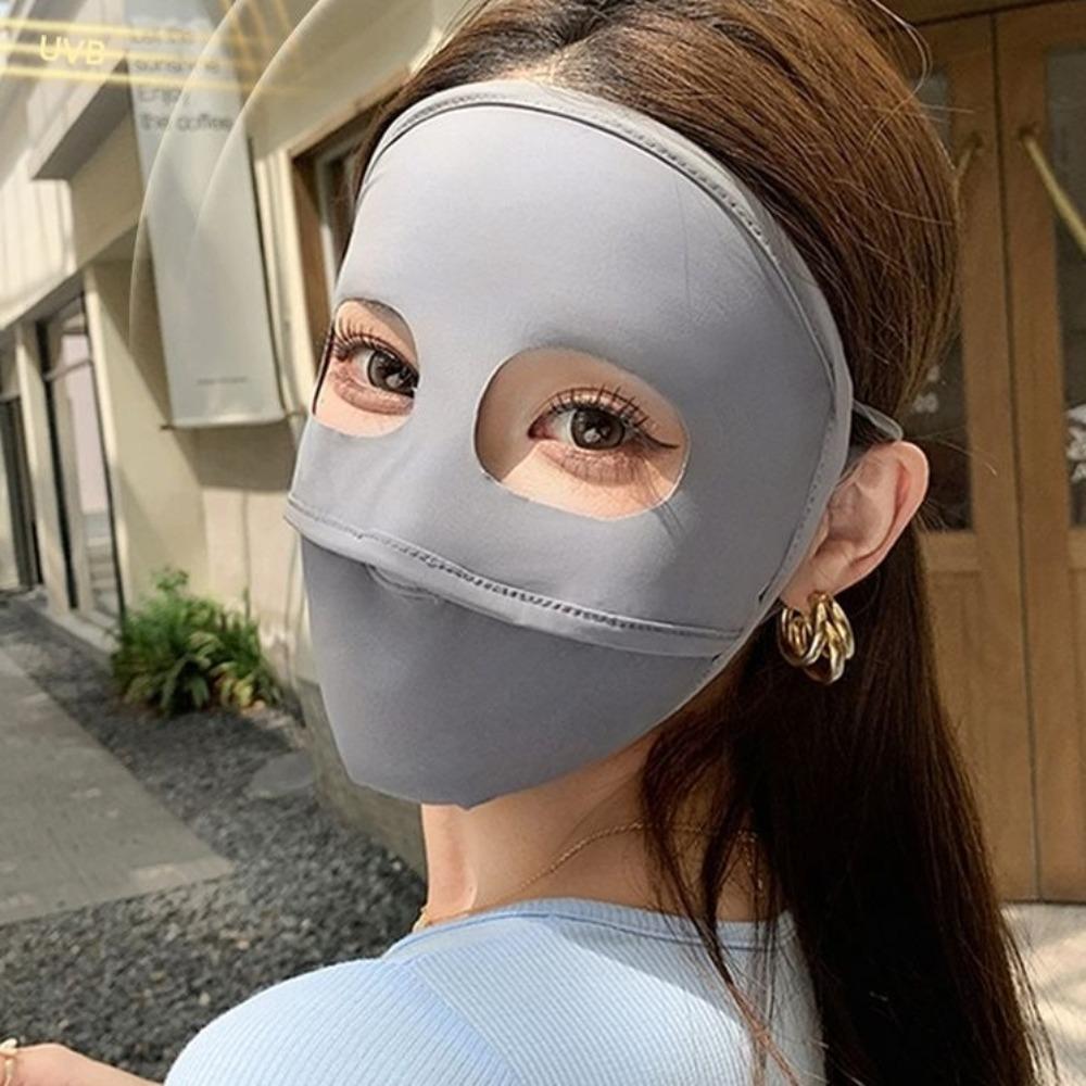 Elastic Full Face Ice Silk Mask Solid Color Sunscreen Veil Sunscreen Mask UV Protection Face Scarves Face Cover Fishing