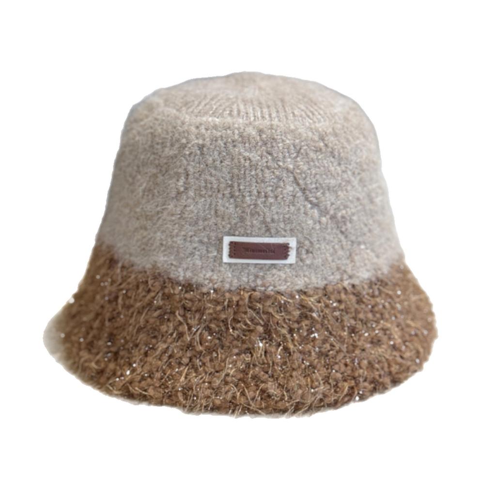 Neuer Plüsch Warmer Fischerhut aus heller Seide für Damen im Herbst und Winter Koreanische Version Vielseitig Gesicht zeigend Kleiner Topfhut Kurze Krempe Bucket Hat