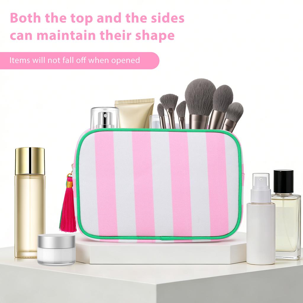 Travel Makeup Bag Portable Tassel Toiletry Bag with Zipper Fashionable Stripe Multi-purpose Storage Bag for Skincare Haircare