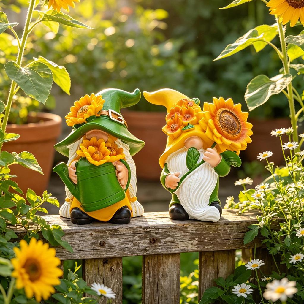 Resin Sunflower Dwarf Ornaments for Garden and Windowsill Decor