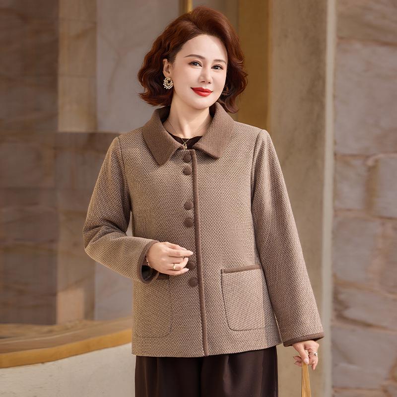 

Stylish 2026 Spring/Autumn Tweed Jacket for Middle-Aged and Elderly Women - Elegant and Loose Fit with Lapel Collar 5XL (155-165 Jin)
