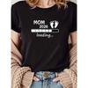 Women'S T-Shirt with A Design That Says 'MOM Loading' Featuring A Loading Bar, Footprints, Black Short-Sleeve Round-Neck T-Shirt