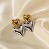 INS Style 18K Gold Stainless Steel Heart Earrings - Gold & Silver Two-Tone Women's Jewelry