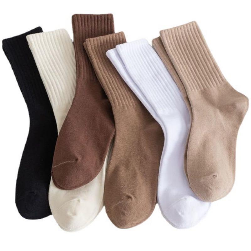 5 Pairs of Trendy and Versatile Solid Color Mid-length Stockings with High Appearance Level for Autumn and Winter Sports and Anti-odor Stacking Socks