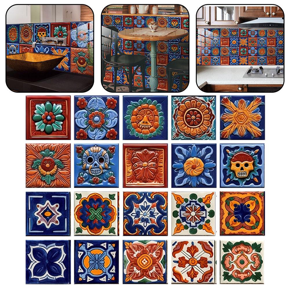 Beautifully Designed Mexican Tile Sticker Set 20 Pieces for Your Walls