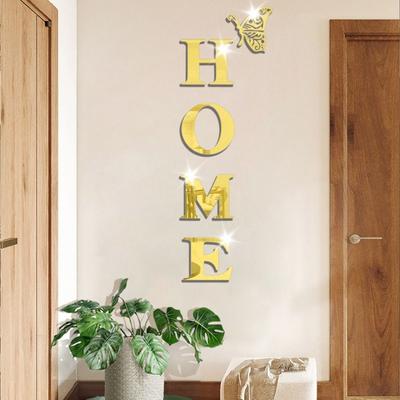 Fashion Home Logo 3D Mirror Wall Sticker Waterproof Self-adhesive Entrance Decoration Peel and Stick Home Decoration Room Decor