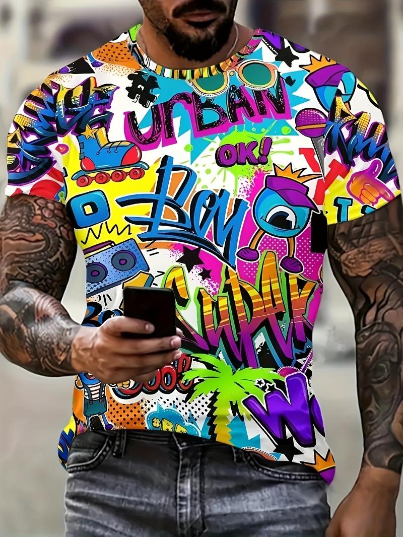 Men s Casual Fashion Graffiti Style T-Shirt S
