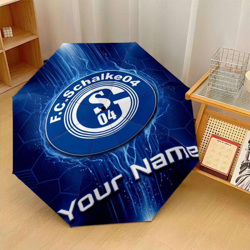Parapluie Pliant Automatique 3 Plis Schalke 04 FC 8 Baleines Coupe-Vent Protection Soleil Pluie pour Voyages Extérieurs Usage Quotidien