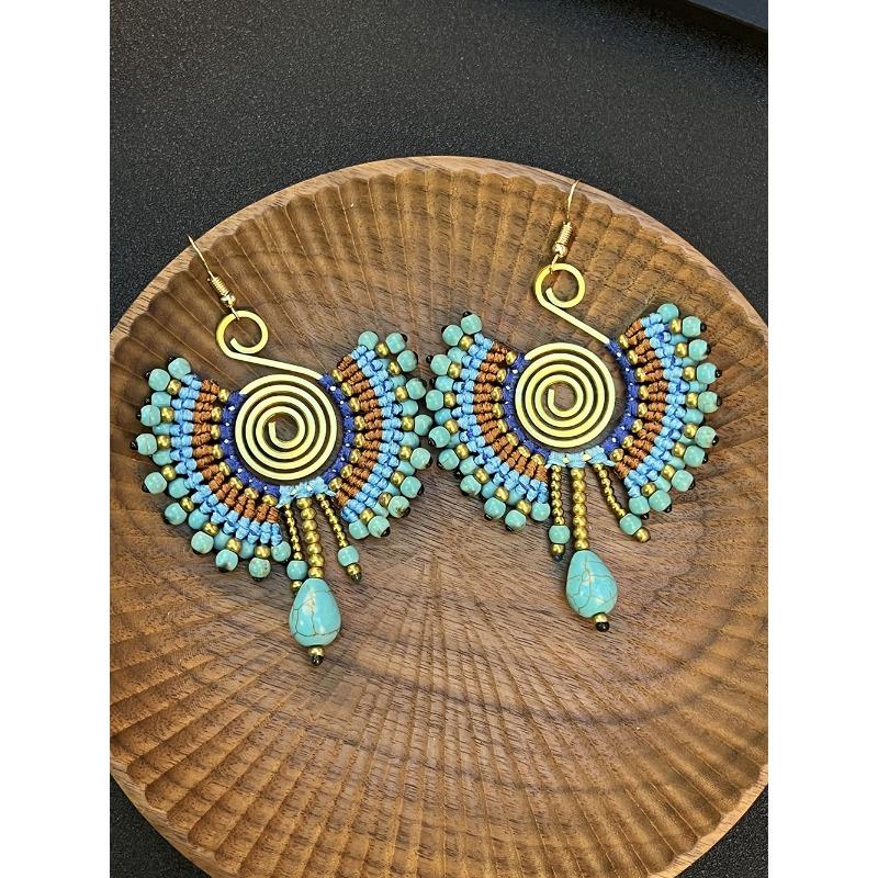 Bohemian Earrings Hand-woven Retro Vacation Versatile Temperament Earrings Women's Long Earrings