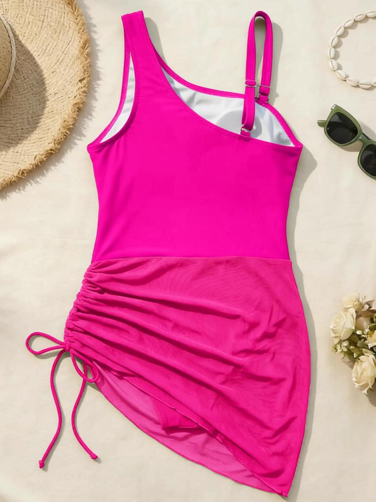 Women's Swimwear Solid Color Mesh Patchwork Bikini Beach Suit Bathing Suits