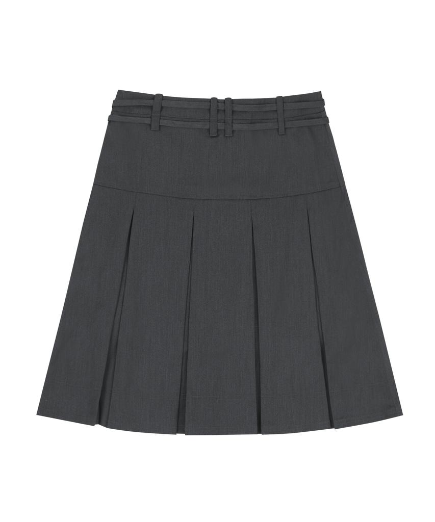 Fancy Club [Nf] Formal Button Pleated Midi Skirt (Gray)_F24Qd871