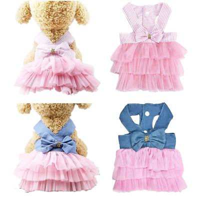Cute Dog Dresses Striped Mesh Puppy Skirt Pet Princess Dresses Summer Clothes Dog Apparel Doggie Bowknot Dresses for Dogs Cats