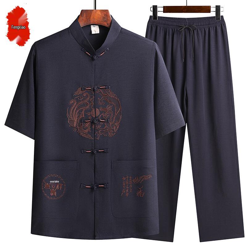 Elderly Men s Chinese Style Summer Cotton Linen Tang Suit Set XL