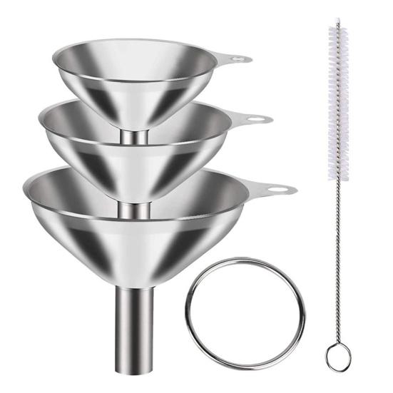 Stainless Steel Kitchen Funnels Set Food Grade Powder Transfer Funnel for Filling Bottles Cooking Oil Pouring Tool for Spices Salt Herbs