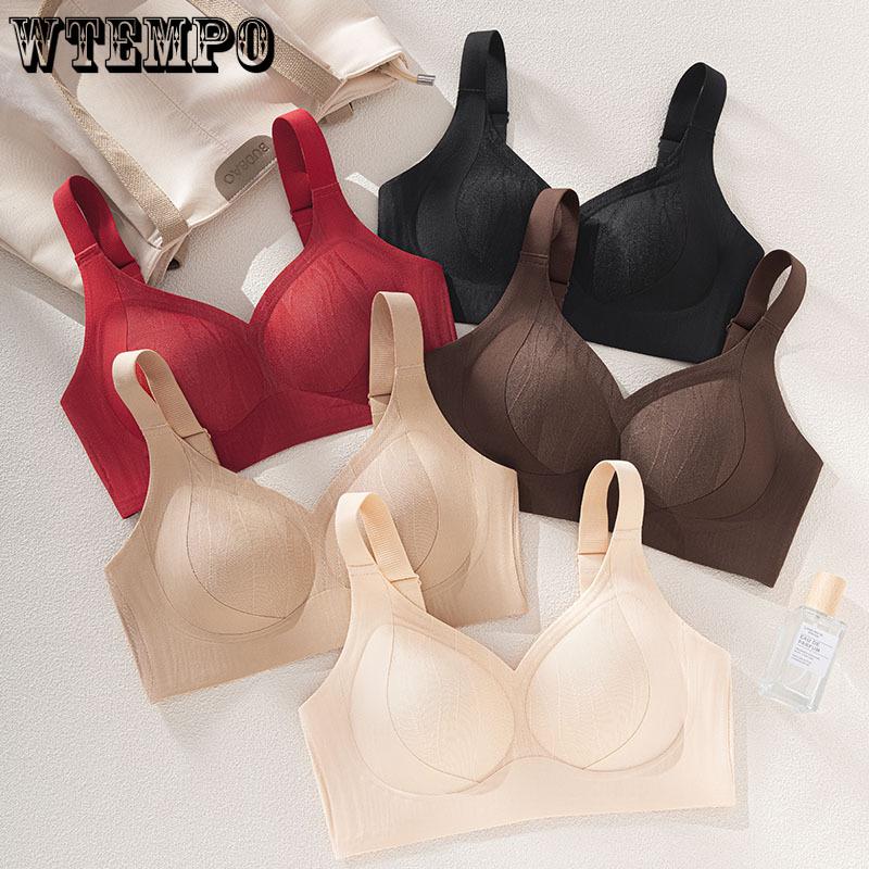 Seamless Bra Women's Jacquard Soft Support Lift Bra Gathering Bra Lace-holding Underwear Push Up Bra