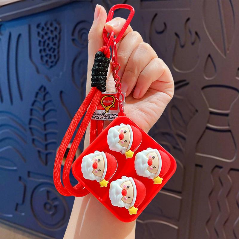 Cartoon Christmas Stress Relief Keyboard Keychain for Couples Bags Decorative Button Fidget Holiday Gift for Friends Family