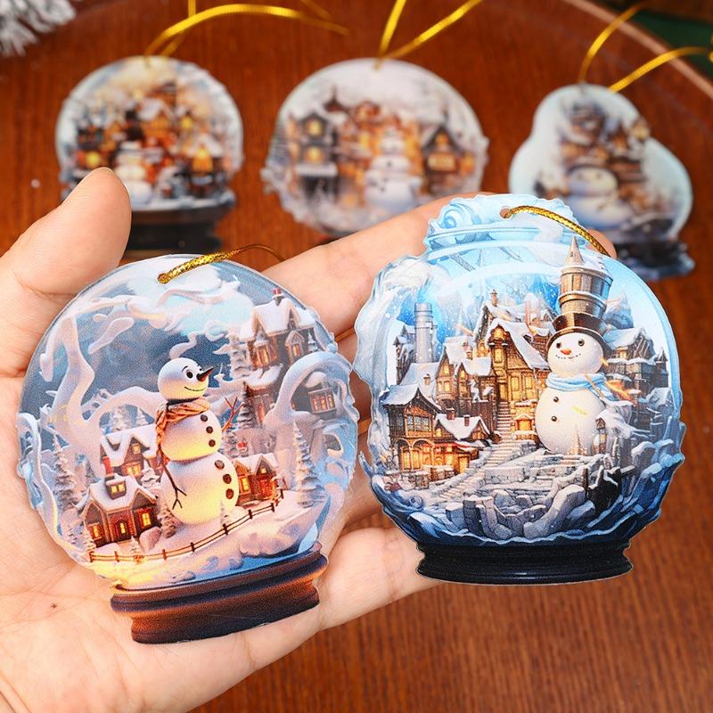 1/5Pcs Acrylic Christmas Hanging Ornament Snowman 2D Xmas Tree Exquisite Ball Pendants For New Year Home Decoration Supply Gifts