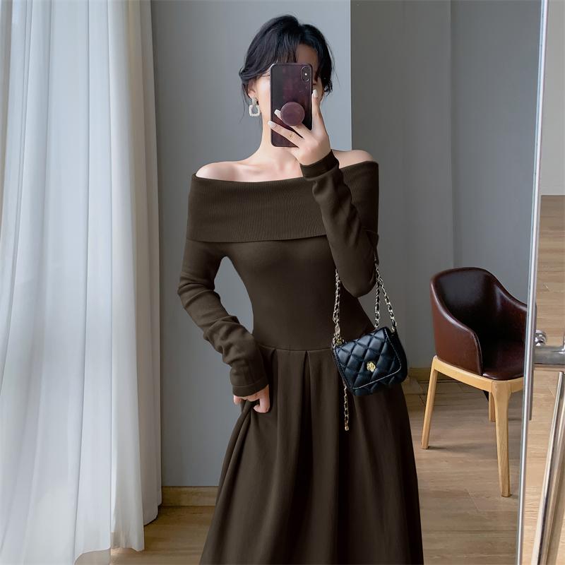 Sexy Off Shoulder One Piece Dress Women's New Solid Elegant Slim Knitted Long Dresses Korea Chic Designer Casual Party Clothing